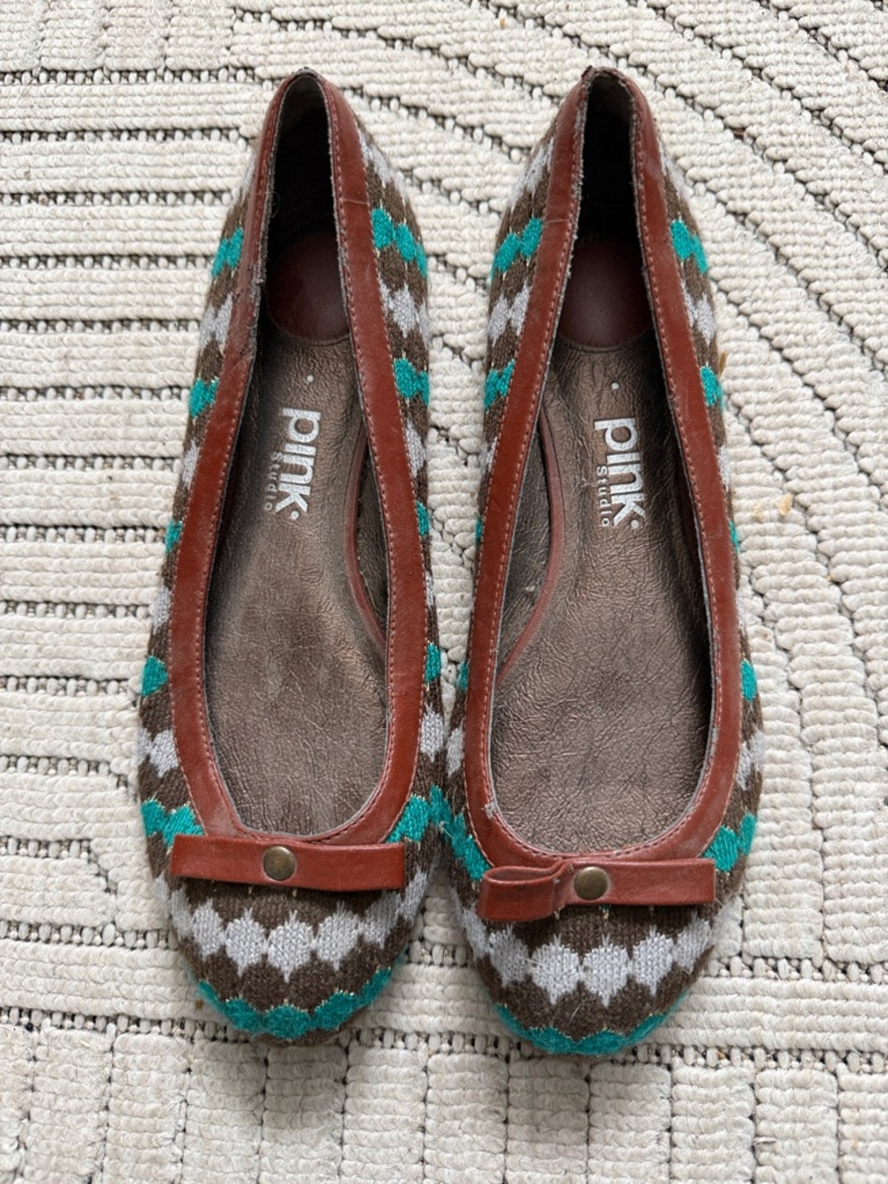 Brown & Teal Patterned Ballet Flats